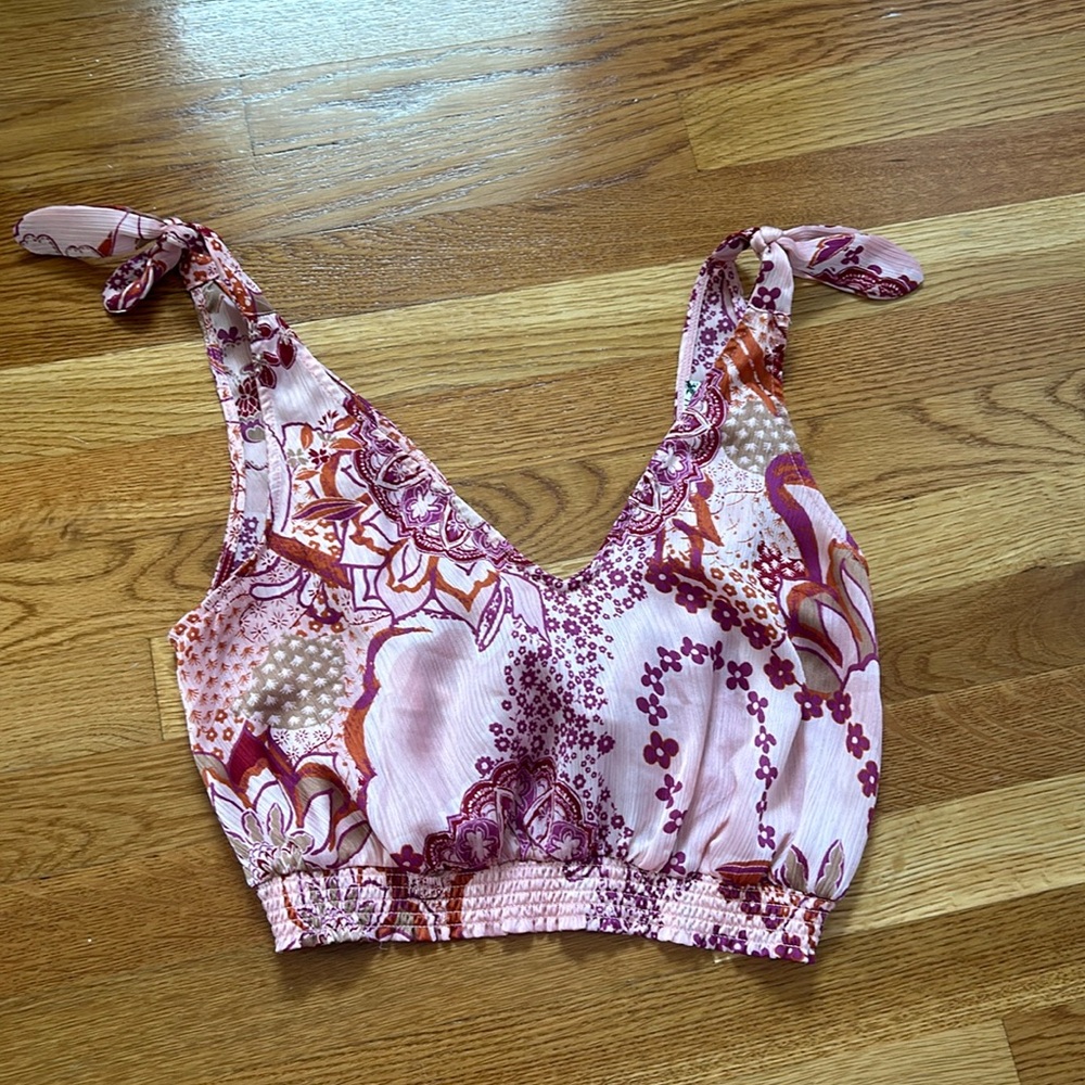 FREE PEOPLE cropped tank pink and orange